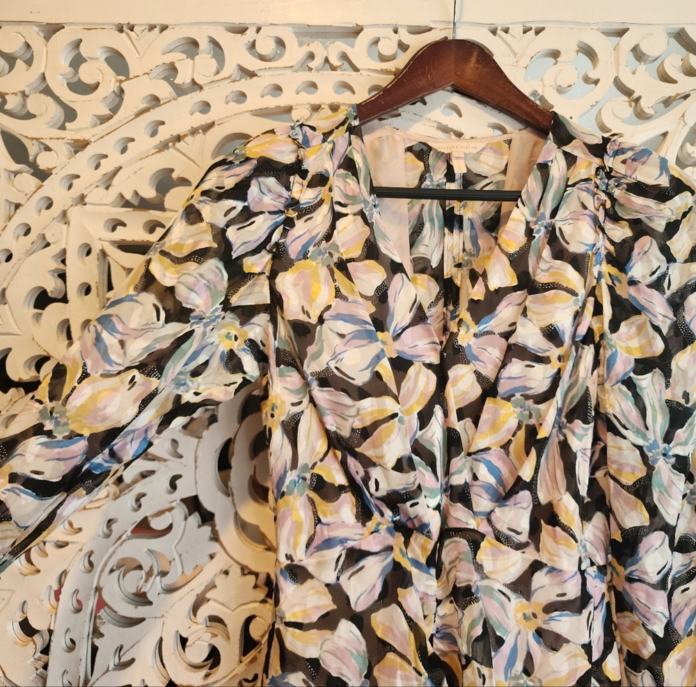 REBECCA TAYLOR NYC  BOW FLEUR MIDI  RUCHED DRESS SIZE 0 - Picture 14 of 17